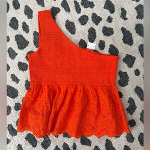 Mi Ami Francesca’s One-Shoulder Orange Eyelet Top NWT